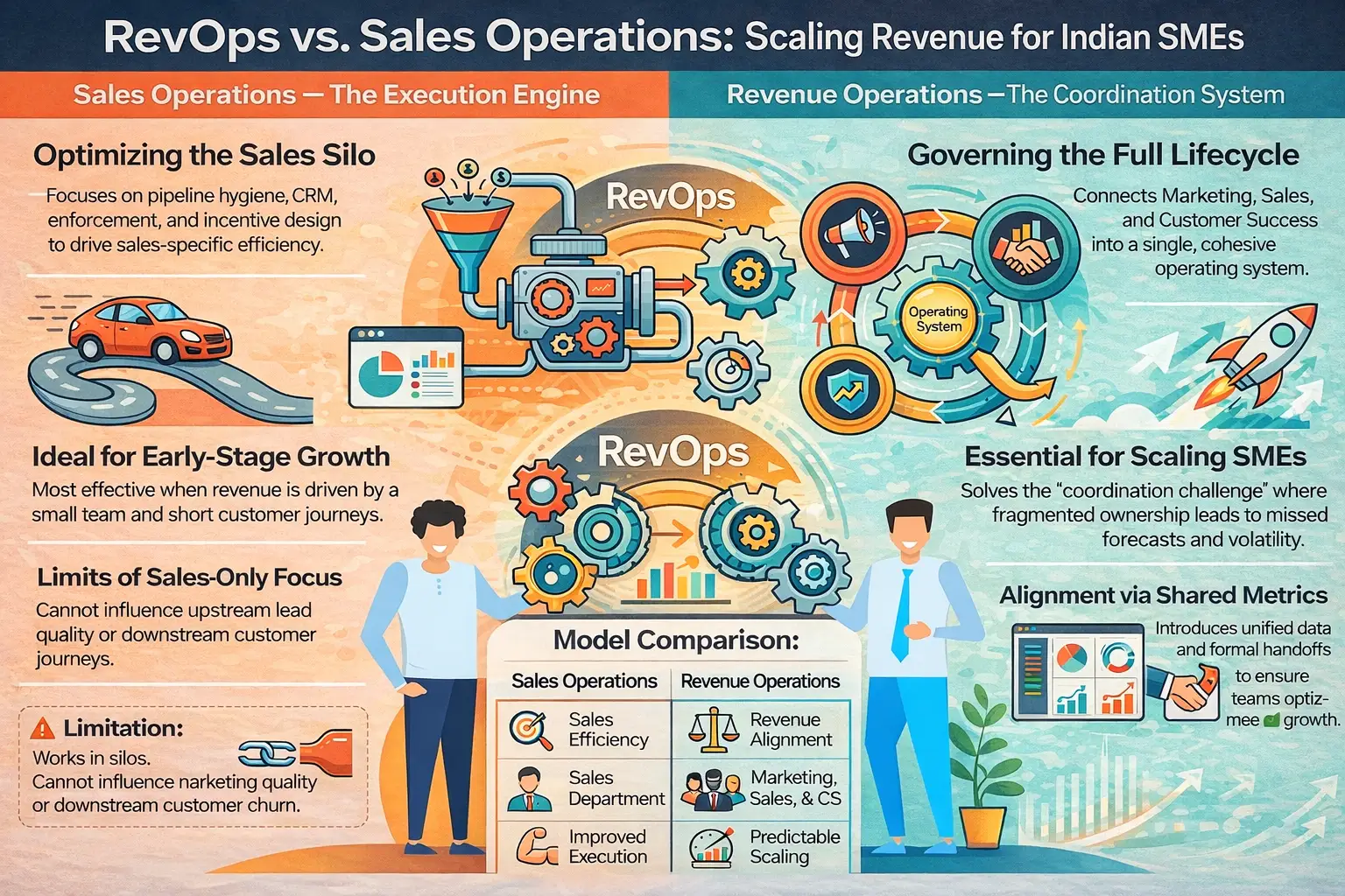 RevOps vs Sales Operations comparison for Indian businesses - alignment across revenue teams